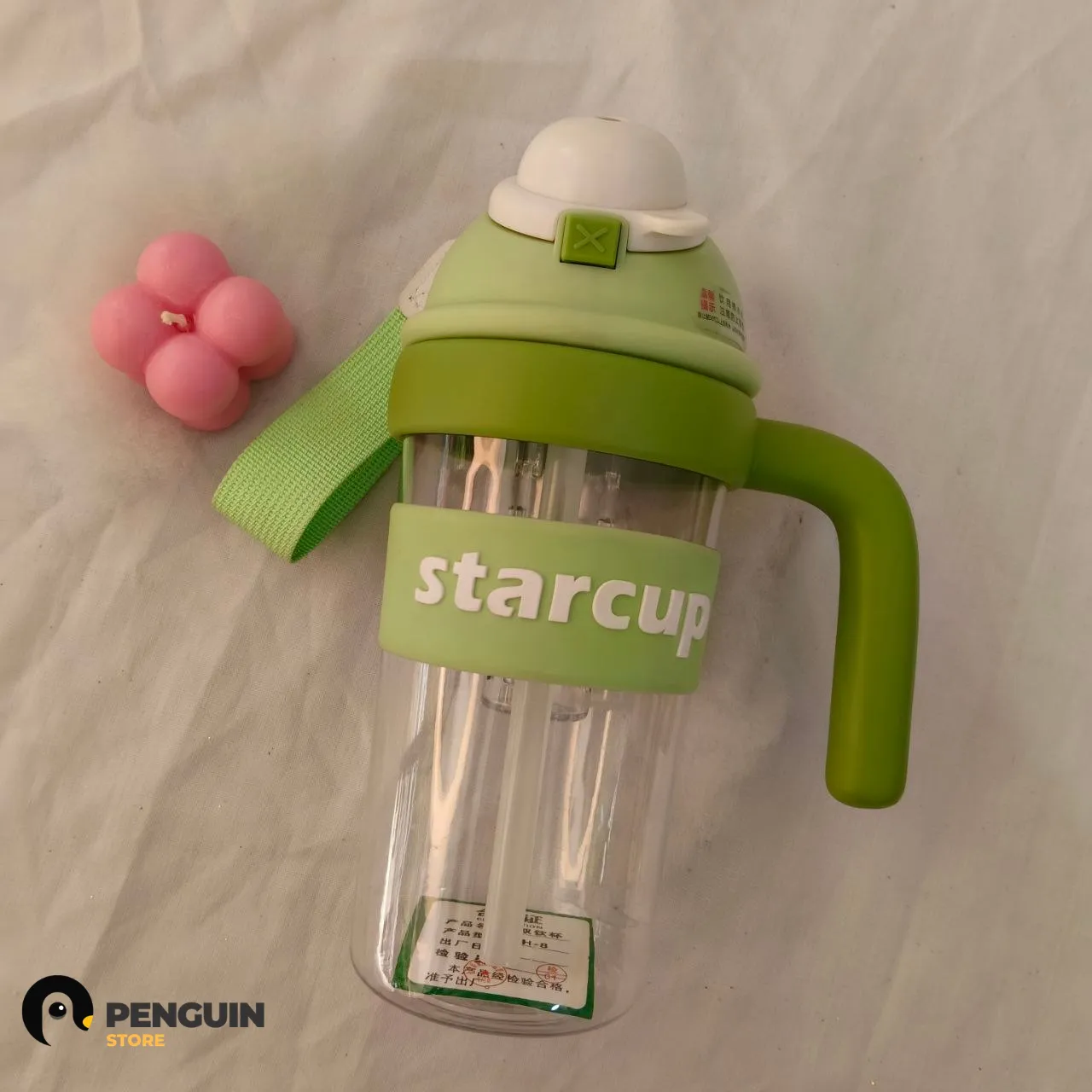 زجاجة مياه (Water Bottle) "Starcup" - مطارة مياه بـ يد حمل، شريط، وشاليمو بتصميم ليموني منعش 🍋✨💚