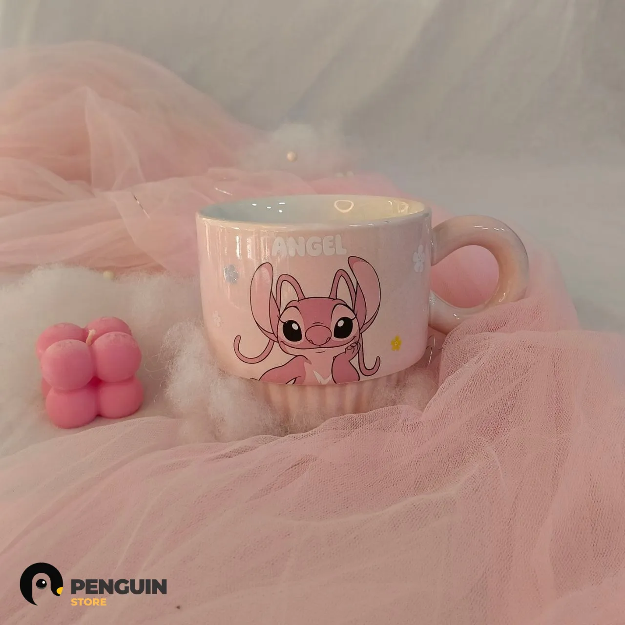 مج "أنجل" (Angel) ديزني - مج سيراميك وردي بـ يد دائرية مريحة وتصميم "إليجانت" للروقان والدلع 🌸💗☕