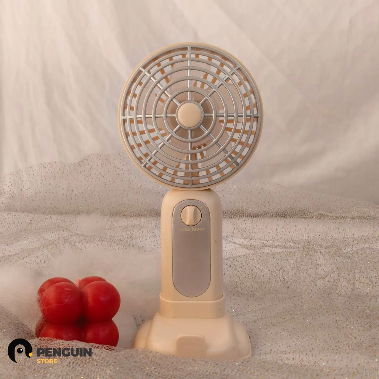 مروحة "بيج آند سيلفر" (Beige & Silver) الإليجانت 2 في 1 - مروحة مكتب ويد بـ هولدر للموبايل وشحن USB للهدوء والروقان 🕊️